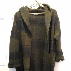 Oversized plaid hooded sweater